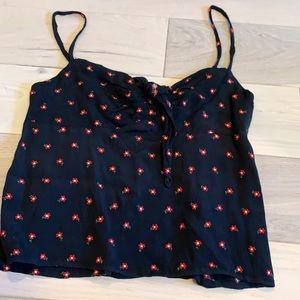 John Galt California Black Red Flower Tank Top with tie bow at front
